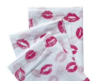 FIRST KISS tissue paper sheets gift present wrapping craft supply retail store packaging white pink lips bachelorette love Valentine’s Day