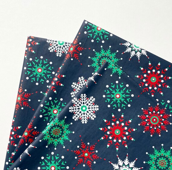 CHEERY SNOWFLAKES Tissue Paper Sheets Gift Present Wrapping Craft Supply  Retail Store Packaging Holiday Party Christmas Xmas Navy Blue Red 