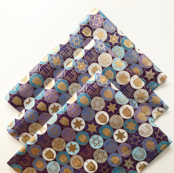 HAPPY HANUKKAH tissue paper sheets / gift present wrapping craft supply retail store packaging holiday dreidel menorah Jewish celebration Il_570xn