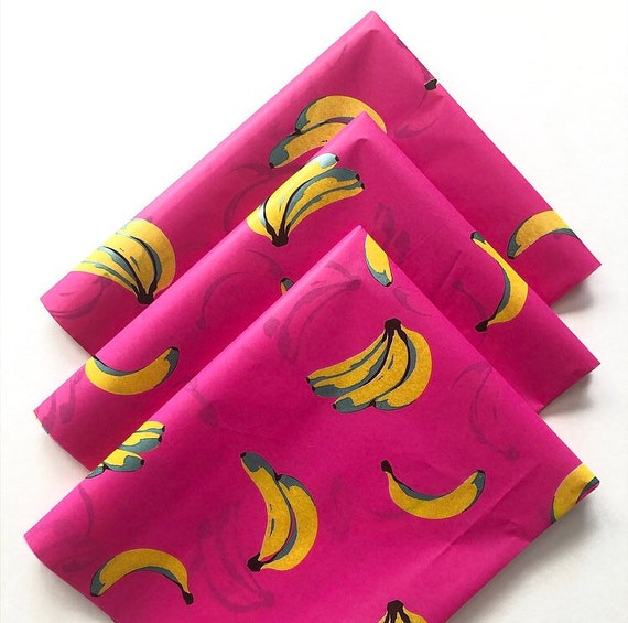 GONE BANANAS tissue paper sheets / gift present wrapping craft supply retail store packaging diy hot pink retro housewarming bachelorette Il_570xn