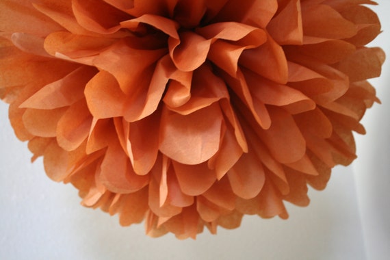RUST tissue paper pompom rustic barn fall wedding ceremony aisle chair marker decorations flower centerpiece burnt orange baby bridal shower Il_570xn