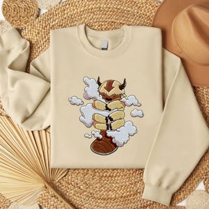Yipyip hugging clouds Embroidered Sweatshirt, Cartoon Character Embroidered Shirt, Embroidered Cute Shirt