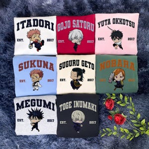Custom JJK Embroidered Sweater, Manga JJK Characters Embroidery T-Shirt, Anime Characters Embroidered Shirt