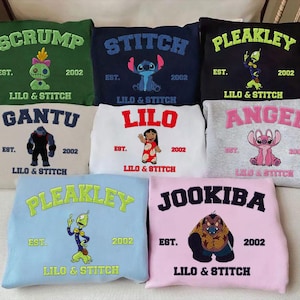 Sudadera bordada con ángel y amigos de Lilo Stitch, sudadera con capucha bordada, camisa con personajes de dibujos animados bordados