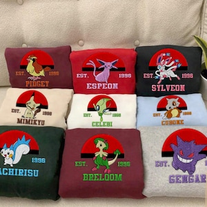 Custom Anime Embroidered Sweatshirt, Embroidered Hoodie, PKM Embroidered Shirt, Anime Embroidered Shirt, Best Gift