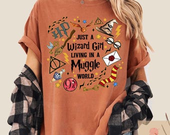 Just A Wizard Girl Living In A Muggle World Shirt, Magical Hat Shirt, Wizard Castle Shirt, Magic Shirt, Magic Lover, Book Lover Gift