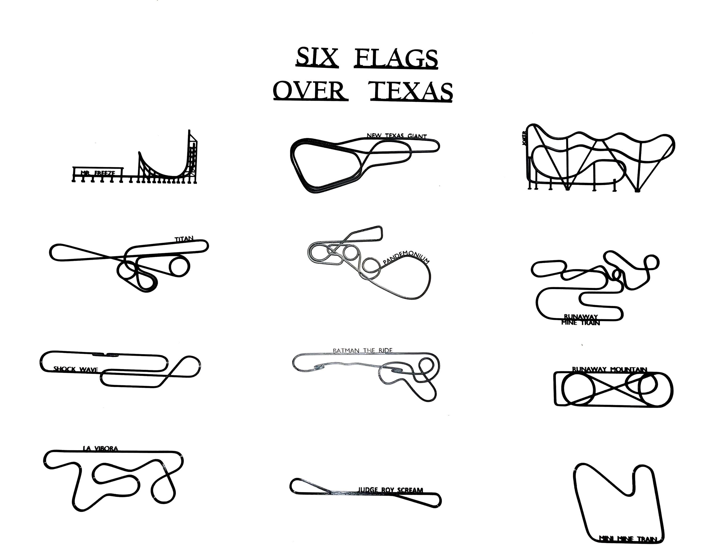 Six Flags Over Texas Roller Coaster 3D Print Wall Art Set Track
