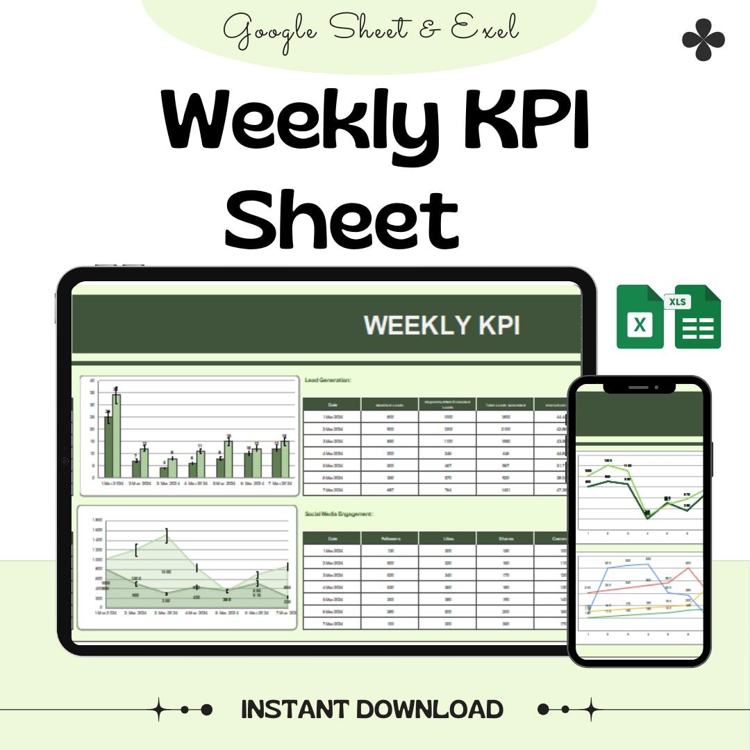 Weekly KPI Sheet Template – Google Sheets & Excel – Sales, Lead ...