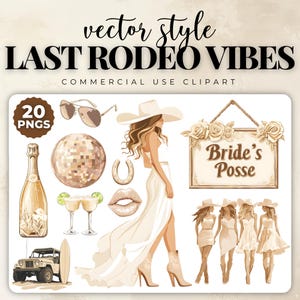 Küsten Cowgirl Bachelorette Clipart, Western Brautdusche PNG, letztes Rodeo Digital Download, Cowgirl und Cocktail Braut Party Grafiken