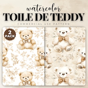 Sandy Beige Toile de Jouy Pattern Bears Seamless Digital Paper, Vintage Bear Pattern Pack, Classic French Style Background, Nursery Patterns