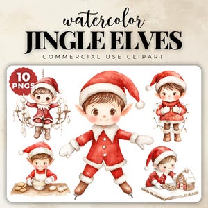 Jolly Jingle Elves aquarel clipartpack, elf clipart, elf kerst clipart, schattige elf clipart, brutale elf clipart, kerstelf png