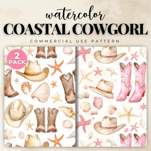 Coastal Cowgirl Digital Seamless Pattern Pack, Western Boho Background, Pink and Beige Aesthetic, Pink Cowgirl, Beige Cowgirl Digital