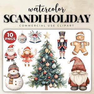 Pack de cliparts Noël Scandinavie, aquarelle Clipart Noël Scandinave, vacances scandinaves, Clipart Scandi, Noël scandinave PNG