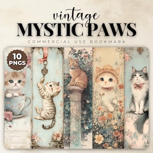 Vintage Cat Bookmark Set: Whimsical Antique Style (Digital Download)