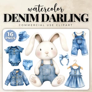 Denim Baby Clothes Clipart: Blue Jean Overalls, Jacket, Hats (Digital Download PNGs)