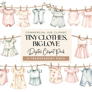 Pastel Watercolor Baby Girl Clothesline Clipart, Cute Baby Shower Digital Download, Boho Nursery Decor Illustrations for Invitations
