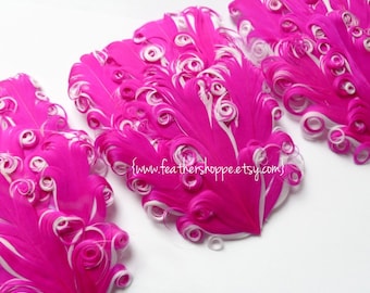 SET OF 5 - Pink and White Nagorie Curled Goose Feather Pad - NEW Curlz Line