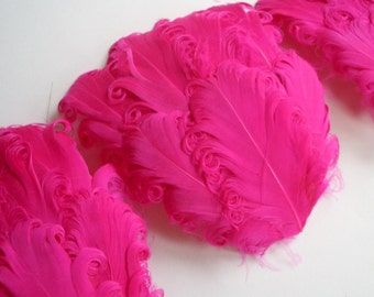 Pink Feather Pads - LOT OF 5 - Fuchsia Hot Pink Nagorie Curled Goose Feather Pads