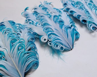 SET OF 5 - White on Turquoise Curled Goose Feather Pads