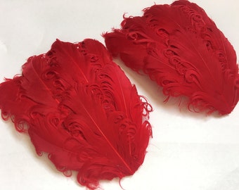 SET OF 2 - Red Curled Goose Feather Pads - Two Red Nagorie Pad