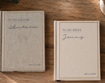 Personalized wedding linen vow books, custom his and her wedding vow booklets, luxury speech notebook for bride and groom, engagement gift