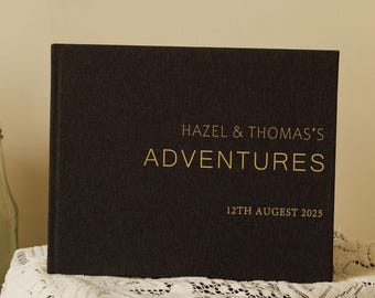 Personalized our adventure book, custom linen photo album scrapbook, travel scrapbook, anniversary gift for him and her, gift for couples