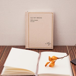 Personalized wedding linen vow books, wedding ceremony booklets, luxury speech notebook for bride and groom, perfect couple engagement gift