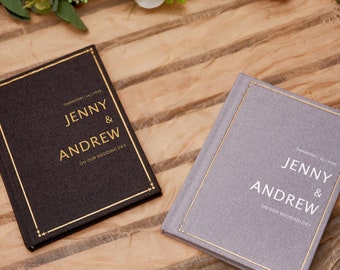 Juego personalizado de 2 libros de votos, folletos de votos matrimoniales de tapa dura de lino, cuaderno de discursos, regalo de compromiso para novios, recuerdo para parejas