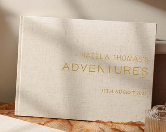 Personalized our adventure book scrapbook, custom anniversary gift for her, linen photo album, travel scrapbook,  gift for couples