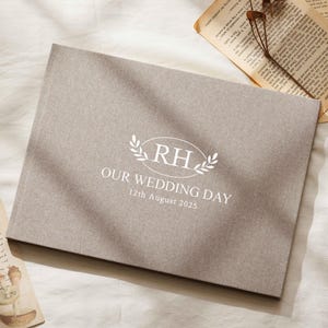 Personalized linen wedding guest book, wedding photo album, custom photo scrapbook, reception guestbook, engagement and anniversary keepsake