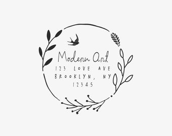 Custom Wreath Stamp, Wreath with Birds Stamp, Return Address Stamp, Custom Stamp, Custom Rubber Stamp, Personalized Stamp, C251