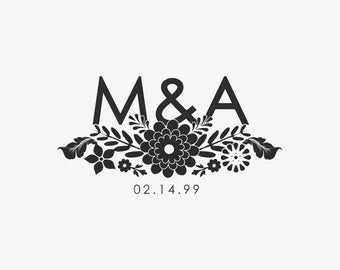 Wedding Stamp   Custom Wedding Stamp   Custom Rubber Stamp   Custom Stamp   Personalized Stamp   Floral Monogram Stamp   C350 - R