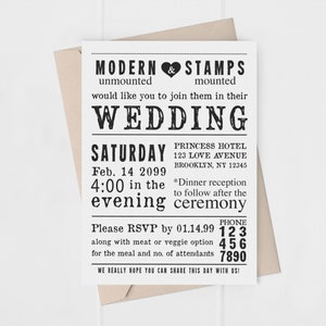 Wedding Invitation Stamp Wedding Stamp Custom Wedding Stamp Custom Stamp Personalized Stamp Newspaper Wedding Invitation W14 image 1