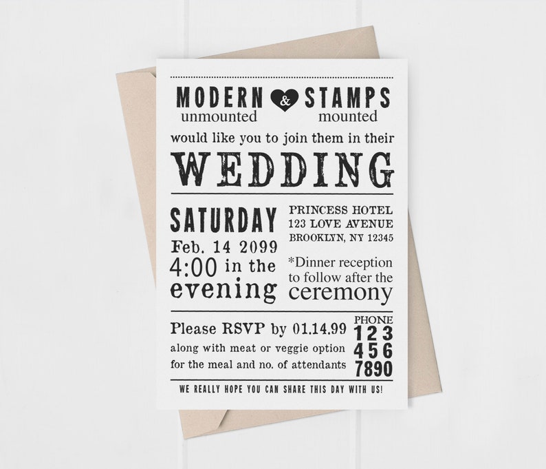 Wedding Invitation Stamp Wedding Stamp Custom Wedding Stamp Custom Stamp Personalized Stamp Newspaper Wedding Invitation W14 image 1