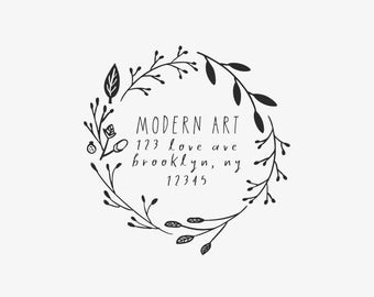 Custom Wreath Stamp, Wreath with Birds Stamp, Return Address Stamp, Custom Stamp, Custom Rubber Stamp, Personalized Stamp, C252