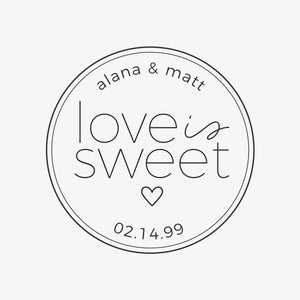 Love is Sweet Stamp - Personalized Round Rubber Stamp for Custom Wedding Favors C418