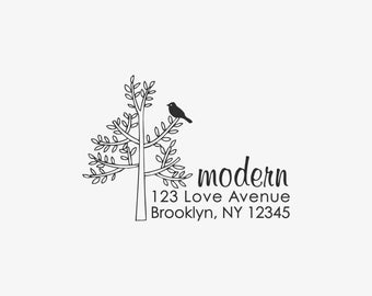 Custom Rubber Stamp   Custom Stamp   Return Address Stamp   Custom Address Stamp   Personalized Stamp   Tree with Bird Stamp   C181