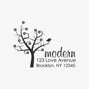 Custom Rubber Stamp, Custom Stamp, Return Address Stamp, Custom Address Stamp, Personalized Stamp, Tree Stamp, Bird on Branch Stamp, C43 image 1