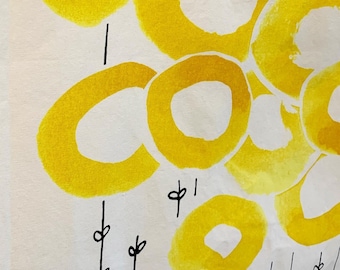 Vintage IKEA Cotton Fabric Curtain: Yellow Circle Print, Maria Vinka Design (28x55")