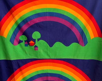 Vintage Tampella Rainbow Fabric Panel of Three Rainbows: 1976 Finnish Mid-Century Modern Screenprint