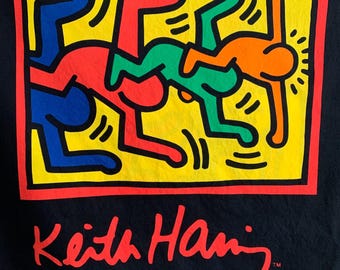 Vintage 90s Keith Haring Pillow Case: 'Four Person Stack' Art