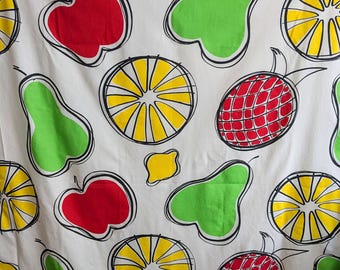 Vintage Cottage Style Curtain Panel With Fruit, Whimsical Fabric Pattern