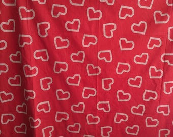 Vintage Swedish Tablecloth “HJÄRTANS LUST” by Mona Björk Red Gold Heart Print Borås Cotton Scandinavian Textile Cotton Curtain Panel