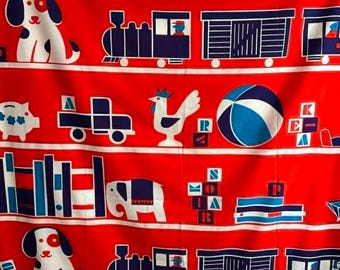 Rare Vintage Tampella "Lastenkamari" Fabric Panel, Finnish Mid-Century Cotton, Nursery Textile