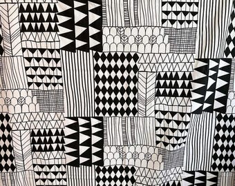 Y. design studio. Design: Krister, Black & White Geometric Cotton Fabric, curtain panel, upholstery