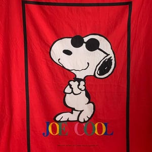 Vintage Joe Cool Snoopy Fabric | Retro Peanuts Cartoon Panel | Red Cotton Fabric, Tablecloth, Curtain 60.6&quot; W x 80.7&quot; L (154 x 205 cm)