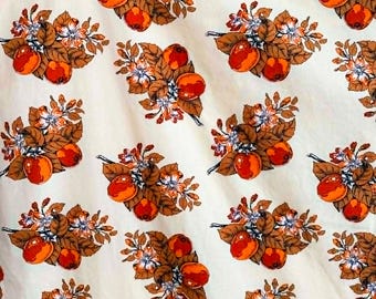 Tampella 'Kaneli' Light Yellow with Apples, Vintage Finnish Cotton Tablecloth Mid Century Scandinavian Linen