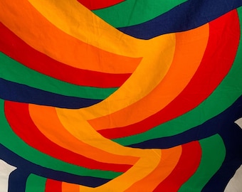 Vintage Finlayson Rainbow Swirl Fabric Panel: 70s Mod Cotton Textile