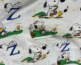 1960s Duvet Cover Snoopy Peanuts White Cotton Bedding, Double-sided, Rare Vintage