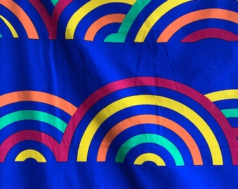 Rainbow Fabric Screenprint: 1976 Tampella Mid-Century Modern Curtain Panel